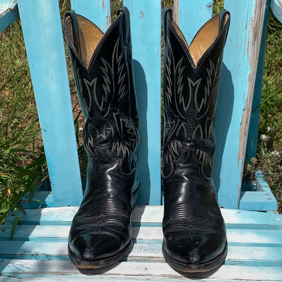 Vintage Justin Cowboy Boots Black size 11 1/2 D Made in USA - Picture 5 of 11